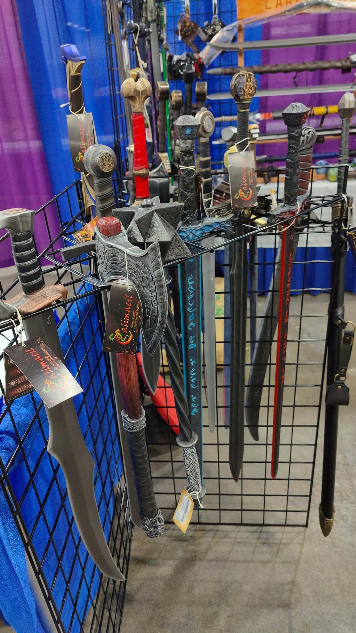 youmacon 2024 larptopia booth, calimacil foam swords and axes, stranger comic niobe sword