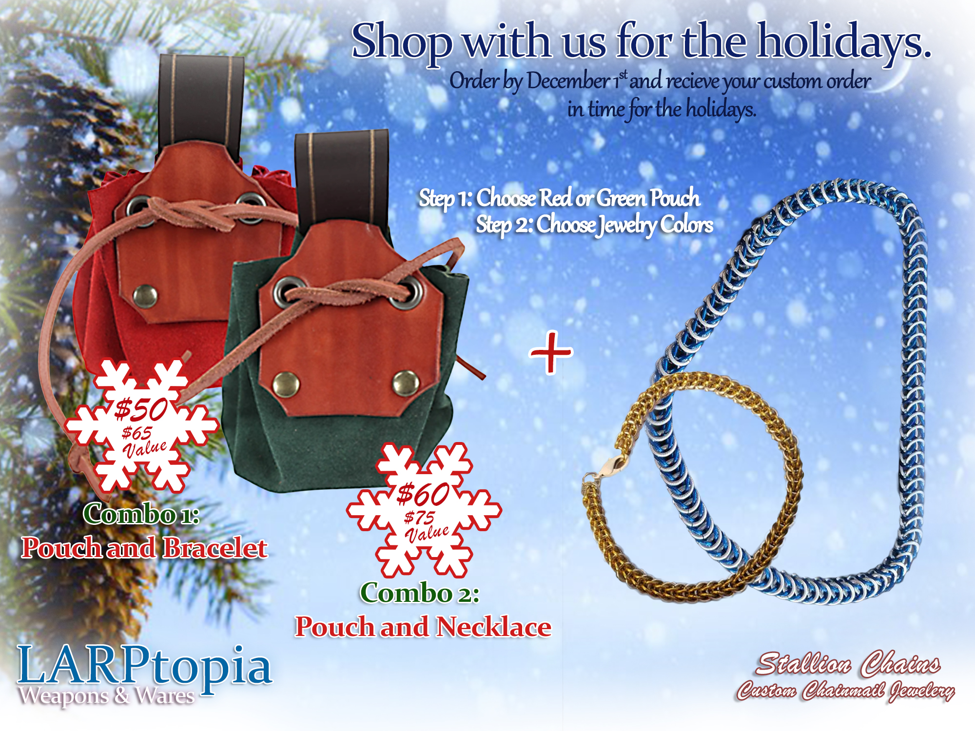 Holiday deal leather pouch plus chainmail jewelry