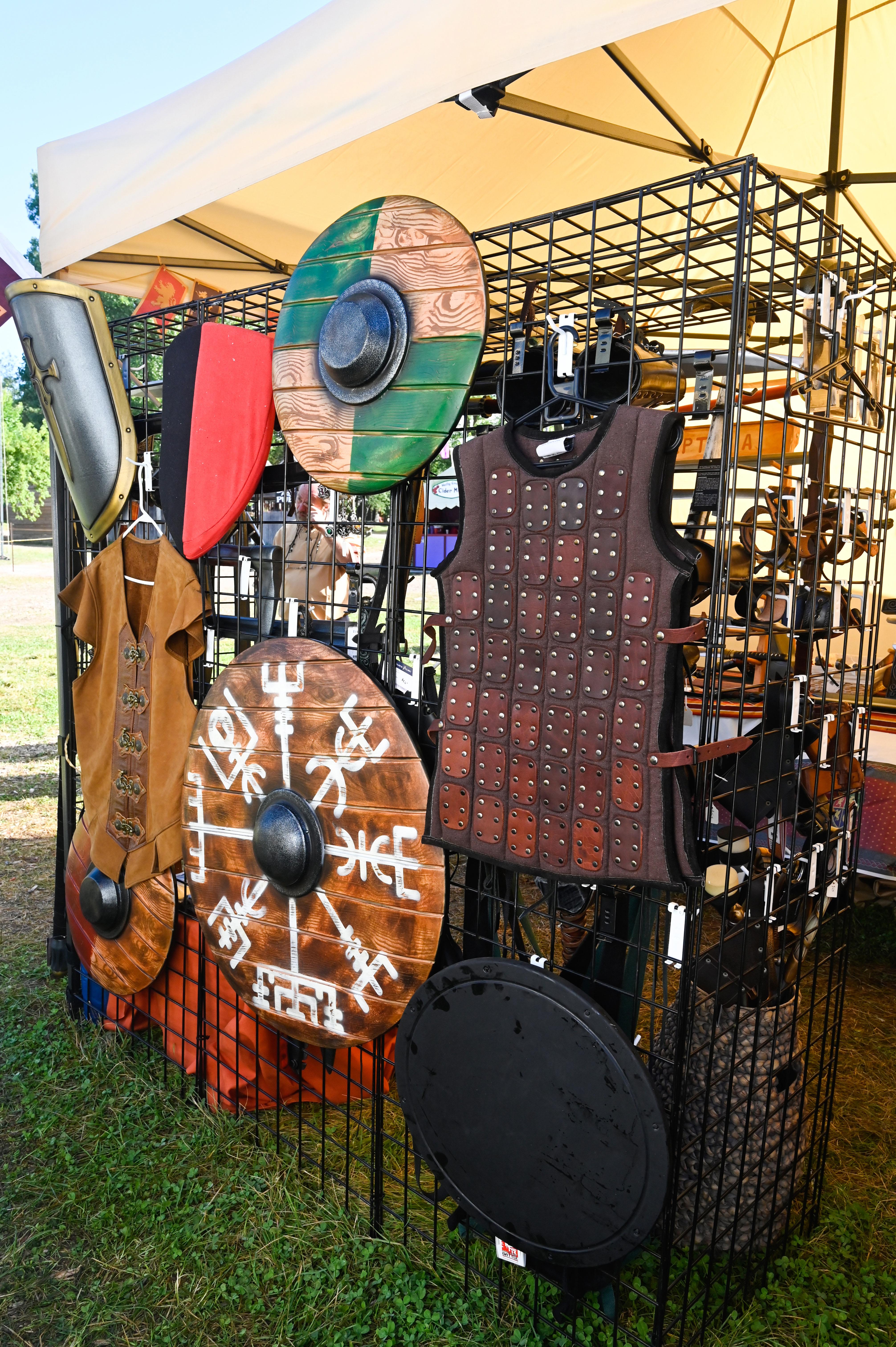 renaissance festival booth larptopia leather armor and shields